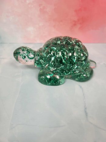 Grosse tortue transparente feuilles verte.