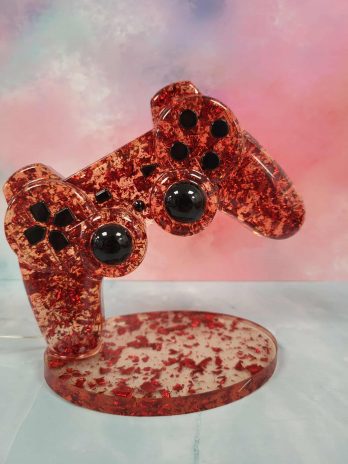 Manette feuilles rouge lumineuse led en résine époxy.