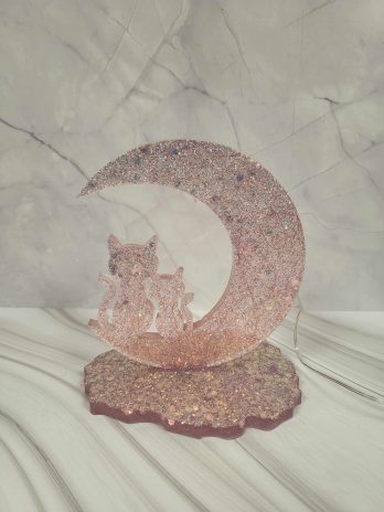 Décoration lune chat corail à paillettes.